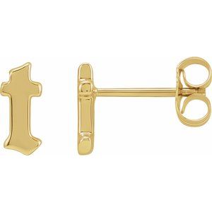 14K Yellow Single Gothic Initial T Earring