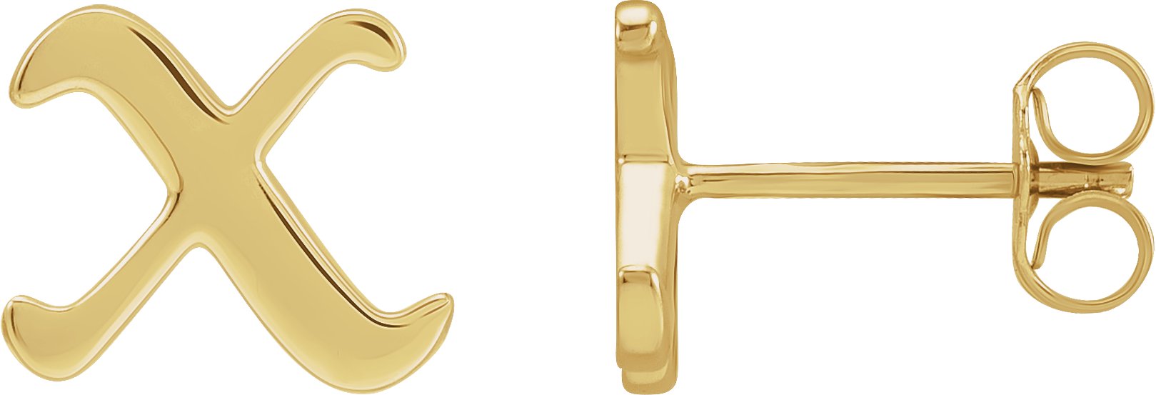 14K Yellow Single Gothic Initial X Earring