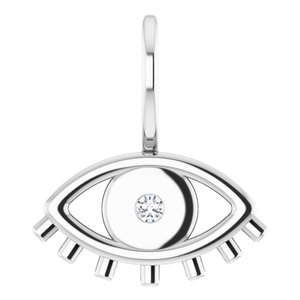 Sterling Silver .02 CT Natural Diamond Evil Eye Charm/Pendant 