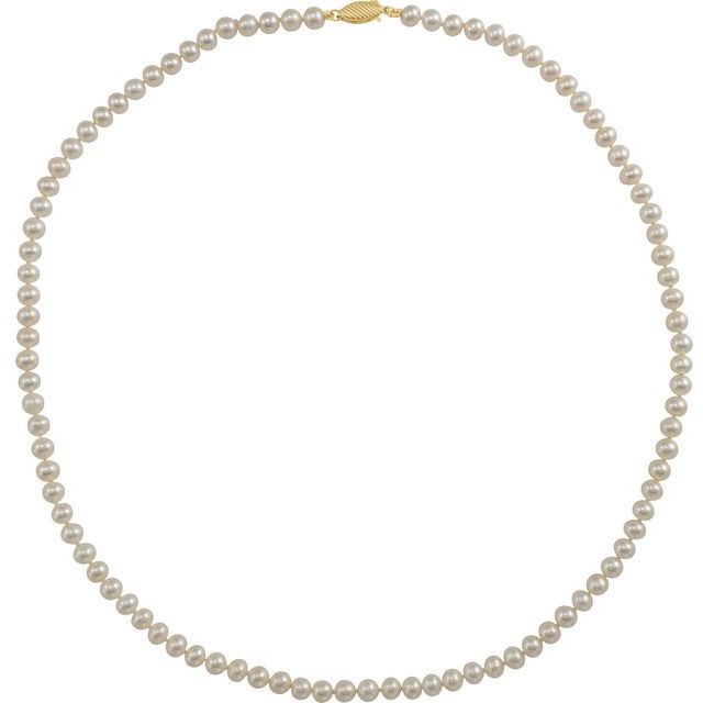 14K Yellow Cultured White Freshwater Pearl 18