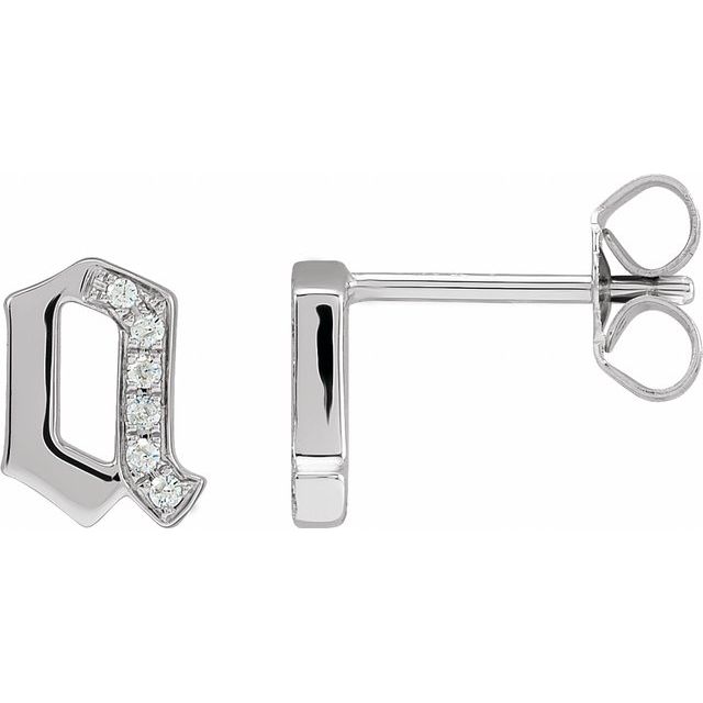 14K White .03 CTW Natural Diamond Gothic Initial A Earring