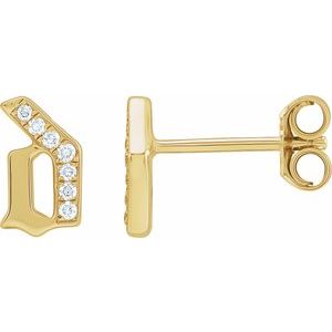 14K Yellow .03 CTW Natural Diamond Gothic Initial D Earring