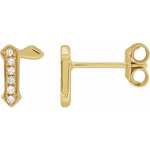 14K Yellow .03 CTW Natural Diamond Gothic Initial R Earring