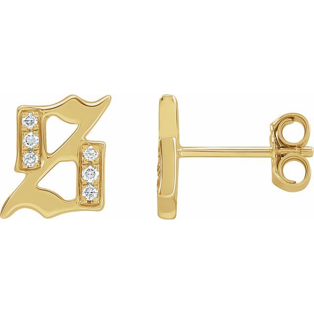 14K Yellow .03 CTW Natural Diamond Gothic Initial S Earring