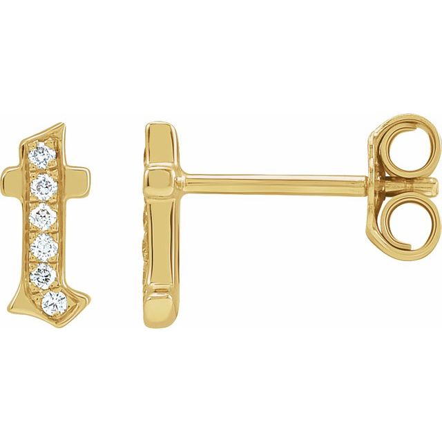 14K Yellow .03 CTW Natural Diamond Gothic Initial T Earring