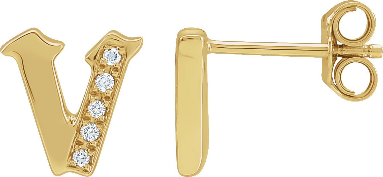 14K Yellow .025 CTW Diamond Single Gothic Initial V Earring Ref 18433497