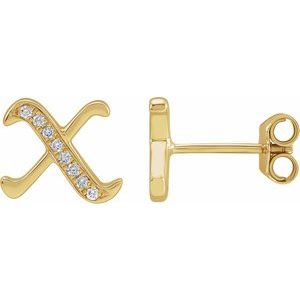 14K Yellow .04 CTW Natural Diamond Gothic Initial X Earring