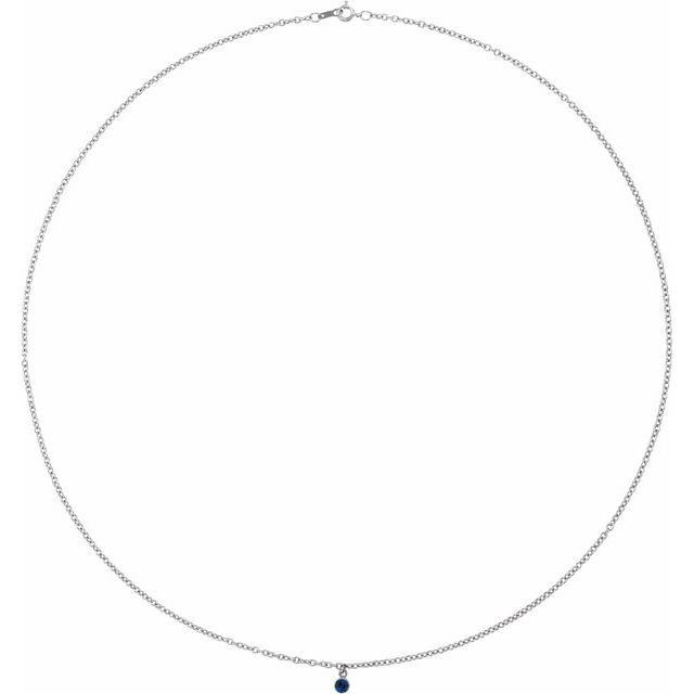 14K White Natural Blue Sapphire 16 Necklace