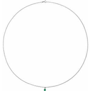 14K White Natural Emerald 16" Necklace