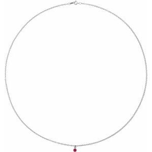 14K White Natural Ruby 16" Necklace