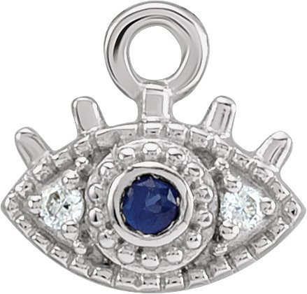 14K White Natural Blue Sapphire & .01 CTW Natural Diamond Evil Eye Dangle
