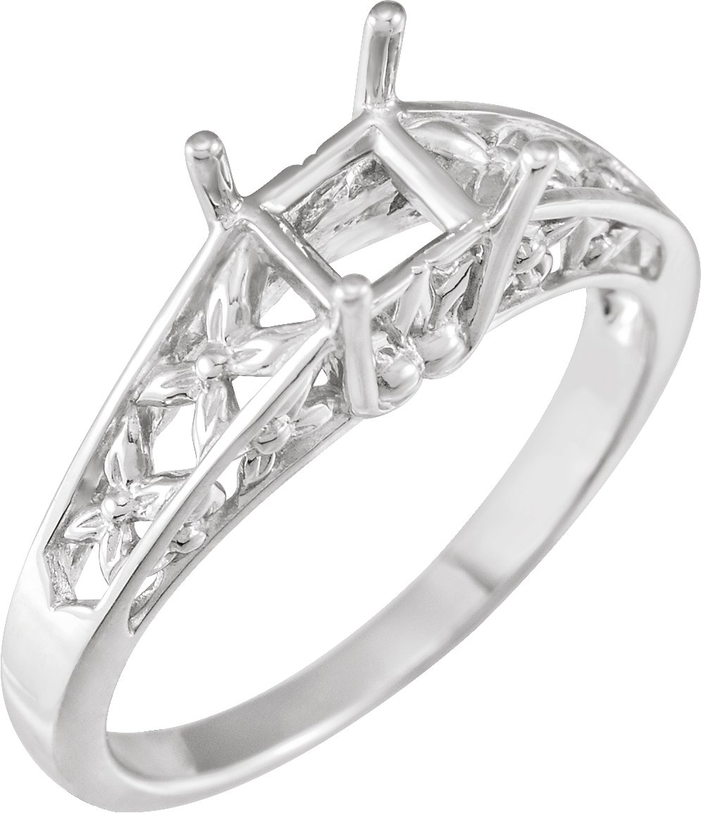 Solitaire Floral Engagement Ring