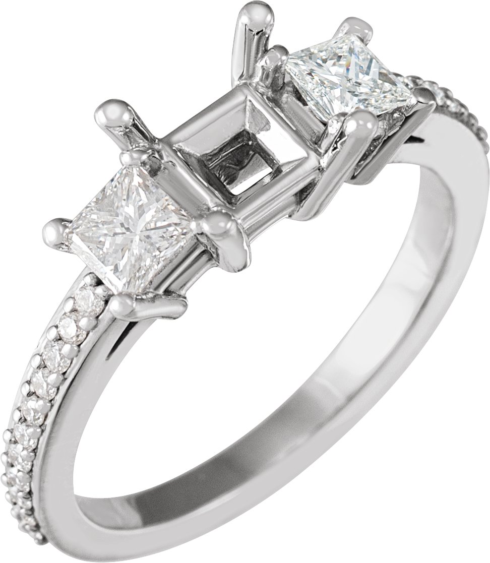 14K White 5.5 mm Square 3/4 CTW Natural Diamond Semi-Set Engagement Ring