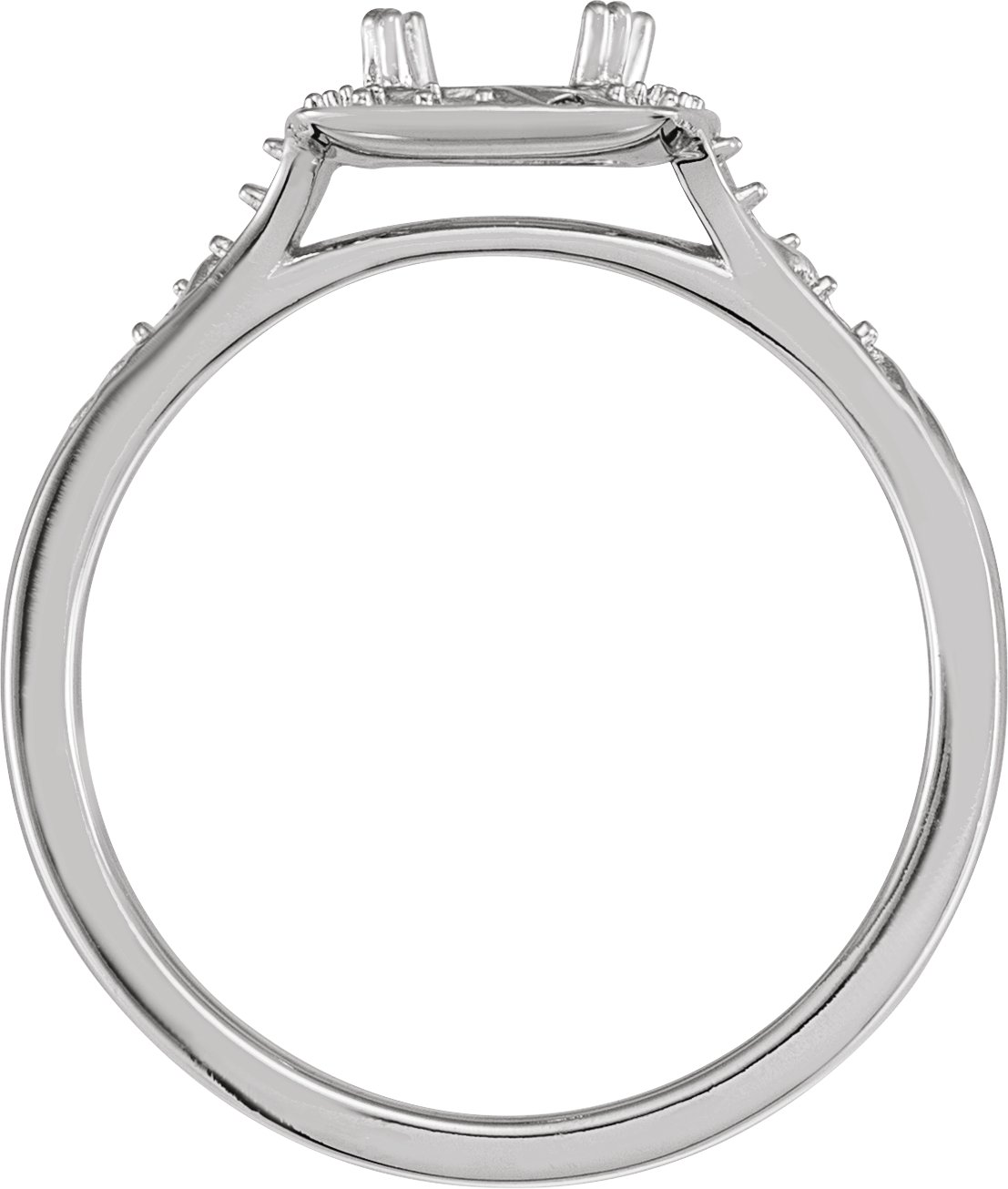10K X1 White 7.4 mm Round Sculptural Halo-Style Engagement Ring Mounting