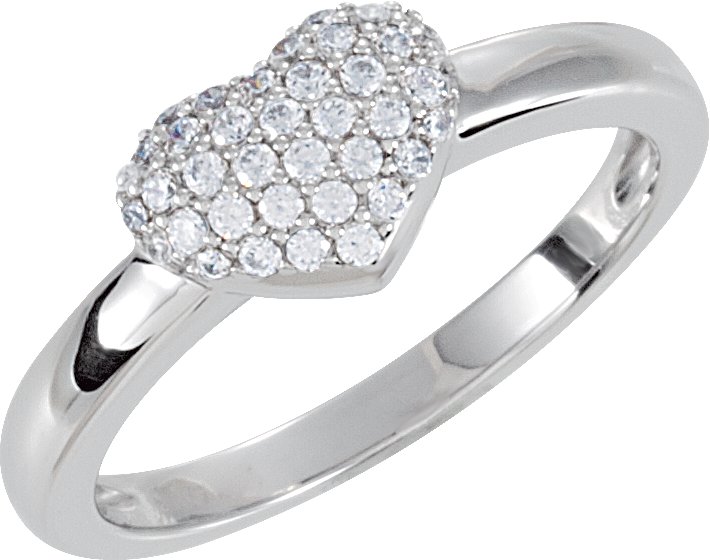 Sterling Silver Cubic Zirconia Pave Heart Ring Size 7