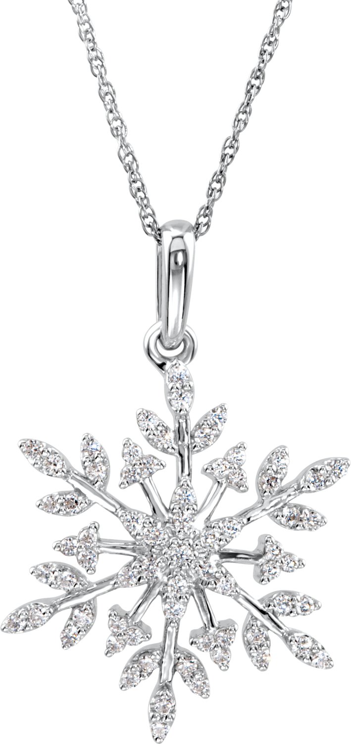 Sterling Silver Imitation White Cubic Zirconia Snowflake 18" Necklace