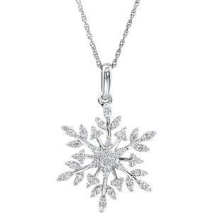 Sterling Silver Imitation White Cubic Zirconia Snowflake 18" Necklace
