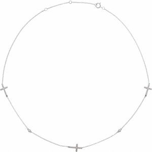 14K White 1/10 CTW Natural Diamond 5-Station Cross 16-18” Necklace