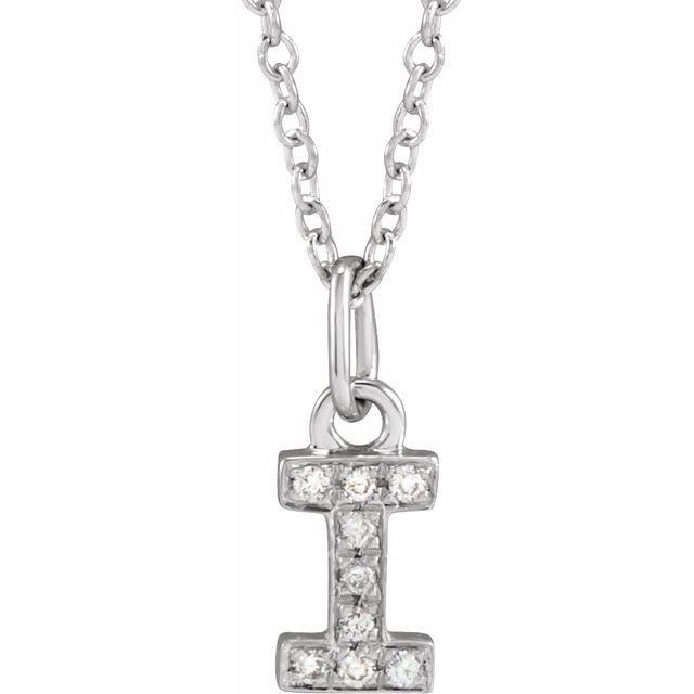 14K White .03 CTW Diamond Petite Initial I 16-18" Necklace