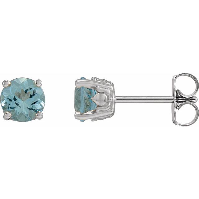 Sterling Silver 6.5 mm  Natural Aquamarine Floral Earrings