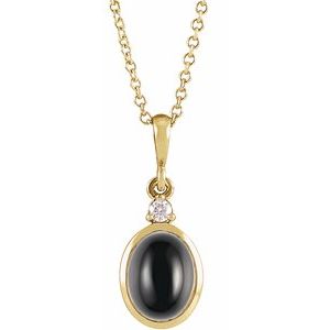 14K Yellow 6x4 mm Natural Black Onyx & .01 CT Natural Diamond 16-18" Necklace