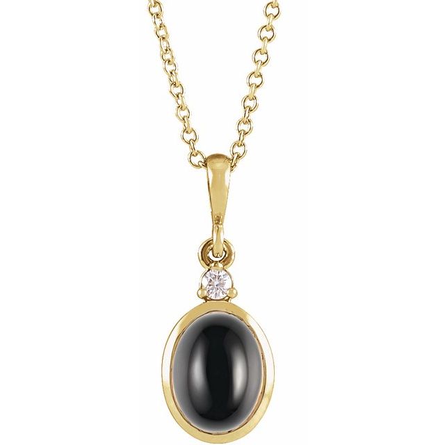 14K Yellow 6x4 mm Natural Black Onyx & .01 CT Natural Diamond 16-18 Necklace