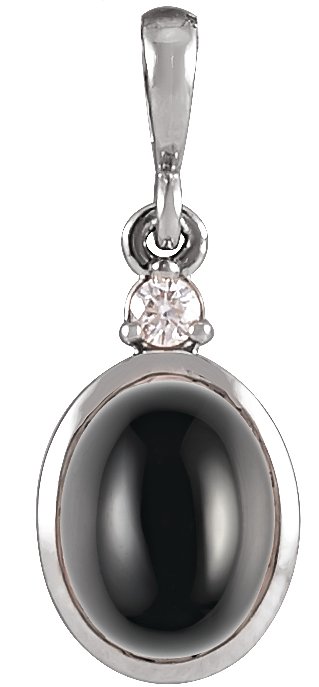 Platinum 5x3 mm Natural Black Onyx and .02 CT Natural Diamond Cabochon Pendant Ref 22307071