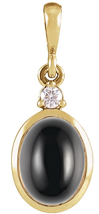 14K Yellow 5x3 mm Natural Black Onyx and .02 CT Natural Diamond Cabochon Pendant Ref 22307052