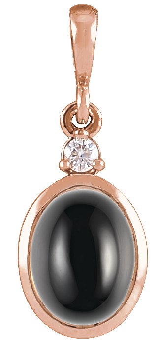 14K Rose 9x7 mm Natural Black Onyx and .03 CT Natural Diamond Cabochon Pendant Ref 22307020