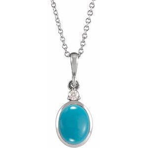 Sterling Silver 6x4 mm Natural Turquoise & .015 CT Natural Diamond 16-18" Necklace