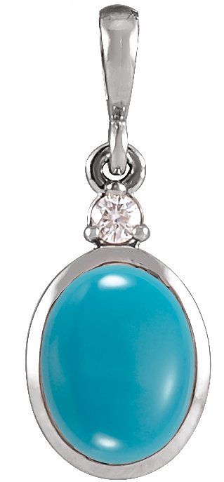 Platinum 5x3 mm Natural Turquoise and .02 CT Natural Diamond Cabochon Pendant Ref 22307053