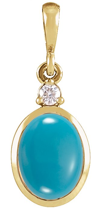 14K Yellow 5x3 mm Natural Turquoise and .02 CT Natural Diamond Cabochon Pendant Ref 22307072