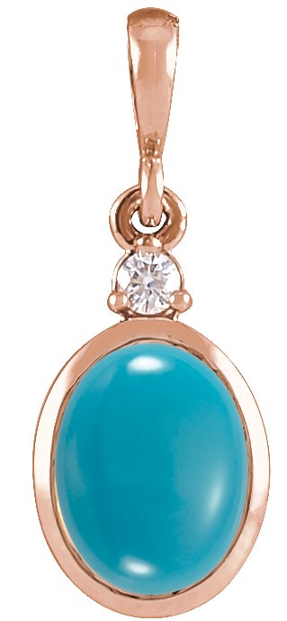 14K Rose 5x3 mm Natural Turquoise and .02 CT Natural Diamond Cabochon Pendant Ref 22307069