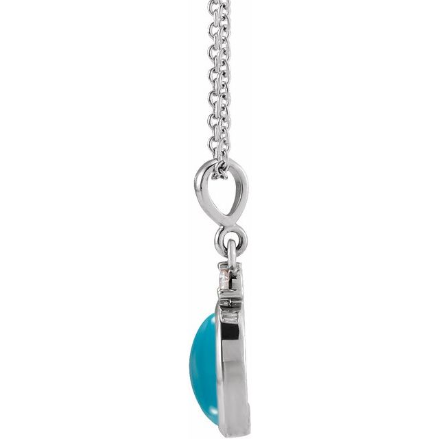 Sterling Silver 6x4 mm Natural Turquoise & .015 CT Natural Diamond 16-18 Necklace