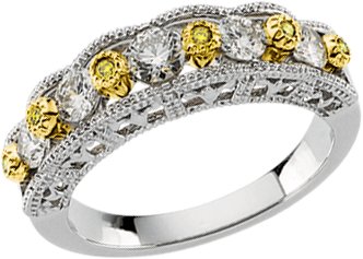 14K White & Yellow 3/4 CTW Natural Yellow & White Diamond Anniversary Band