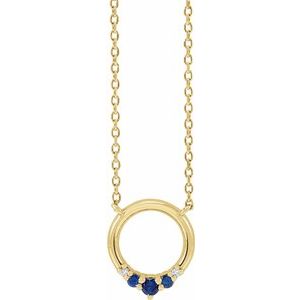 14K Yellow Natural Blue Sapphire & .06 CTW Natural Diamond Circle 18" Necklace