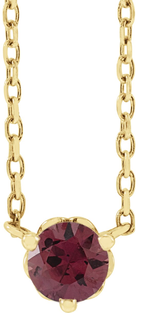 14K Yellow Natural Rhodolite Garnet Solitaire 18" Necklace