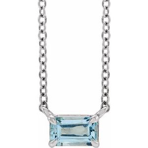 14K White Natural Aquamarine Claw-Prong 18" Necklace