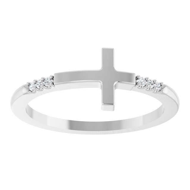 14K White .025 CTW Diamond Stackable Sideways Cross Ring