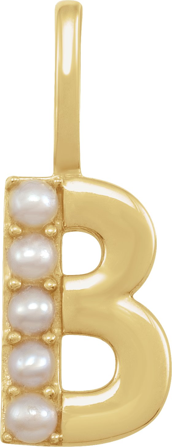 14K Yellow Cultured White Pearl Initial B Charm or Pendant Ref 18479245