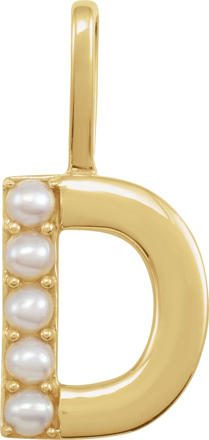 14K Yellow Cultured White Pearl Initial D Charm or Pendant Ref 18479251