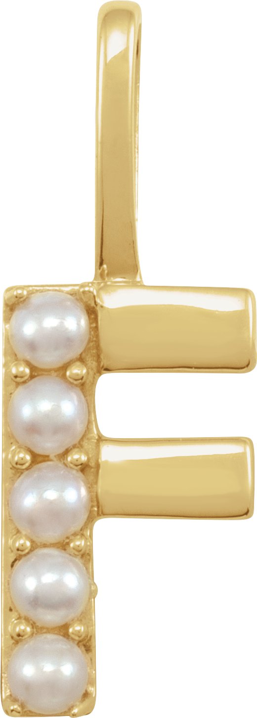 14K Yellow Cultured White Pearl Initial F Charm or Pendant Ref 18479257