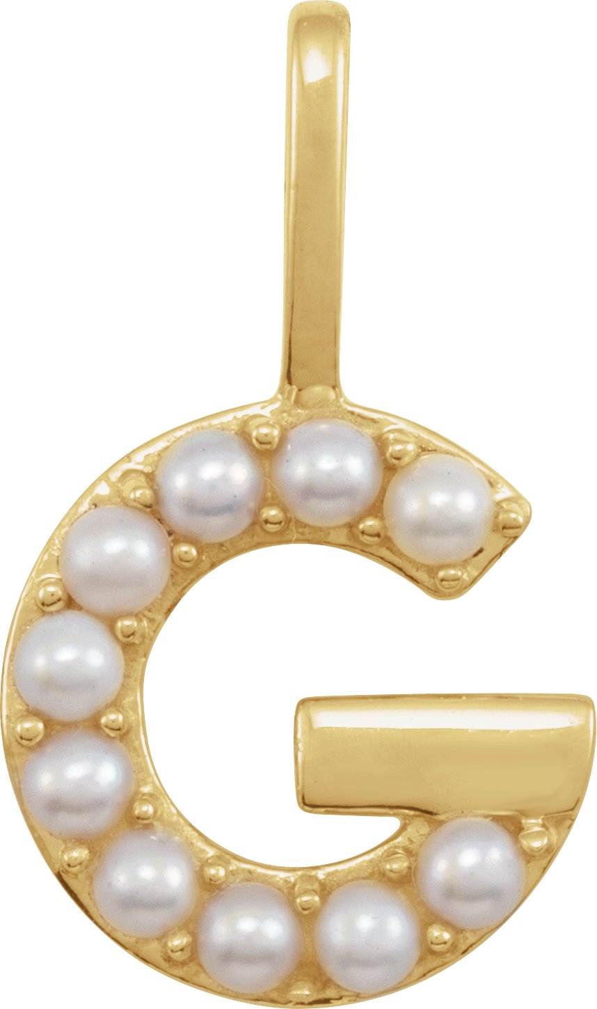 14K Yellow Cultured White Pearl Initial G Charm or Pendant Ref 18479260