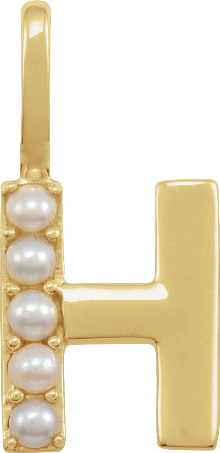 14K Yellow Cultured White Pearl Initial H Charm or Pendant Ref 18479263