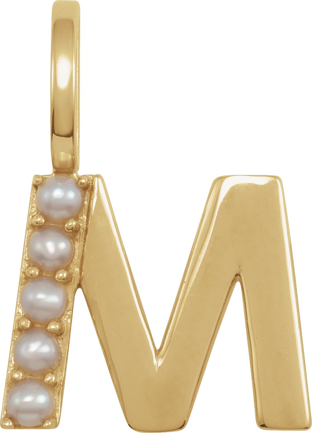 14K Yellow Cultured White Pearl Initial M Charm or Pendant Ref 18479278