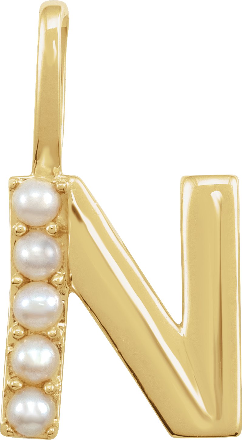 14K Yellow Cultured White Pearl Initial N Charm or Pendant Ref 18479281