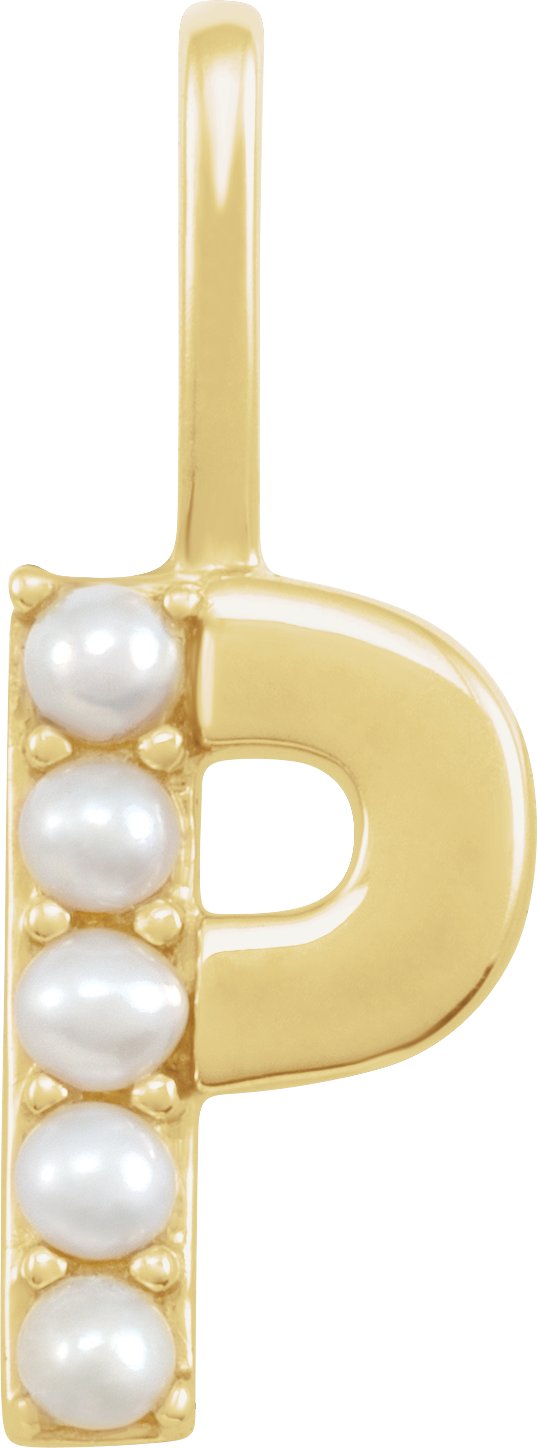 14K Yellow Cultured White Pearl Initial P Charm or Pendant Ref 18479287