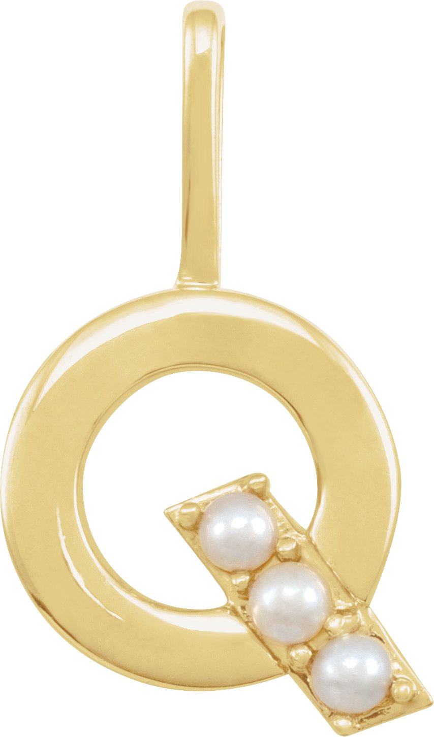 14K Yellow Cultured White Pearl Initial Q Charm or Pendant Ref 18479290