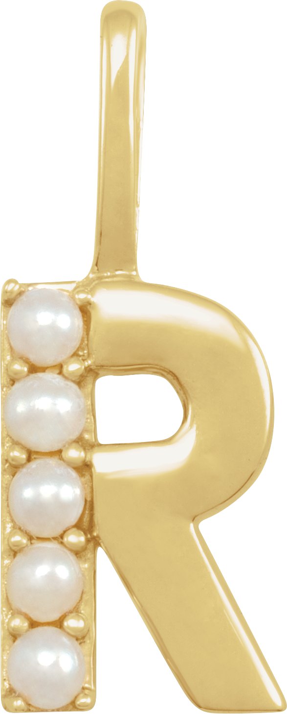 14K Yellow Cultured White Pearl Initial R Charm or Pendant Ref 18479293