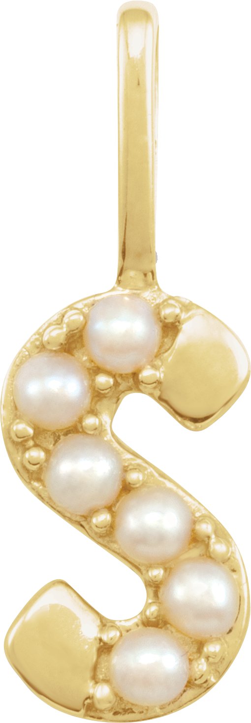 14K Yellow Cultured White Pearl Initial S Charm or Pendant Ref 18479296